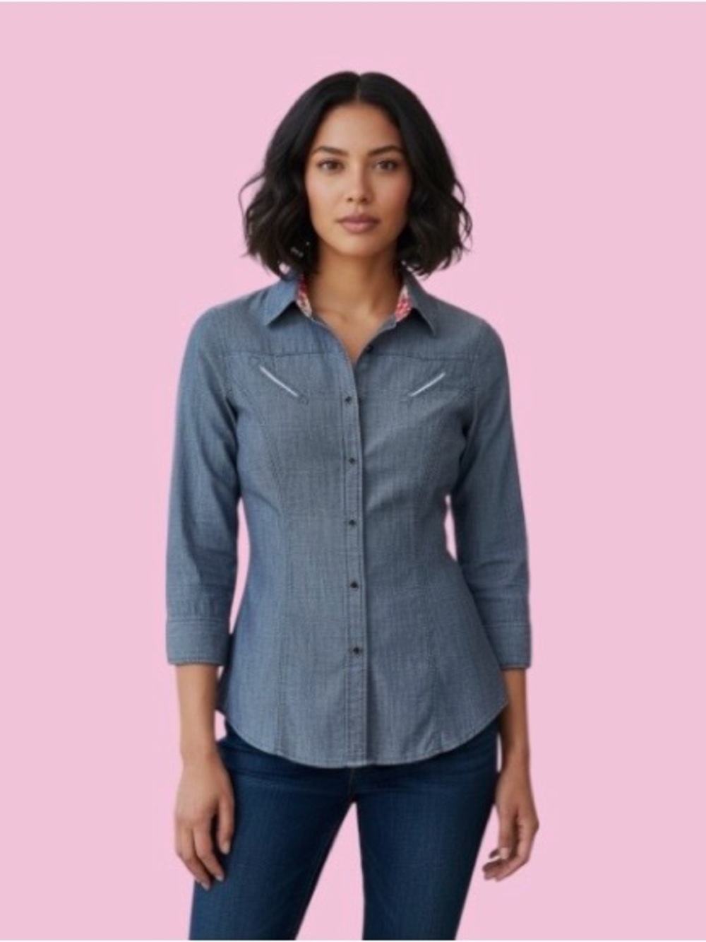 Alice + Olivia Blue Fitted Button-Down Shirt